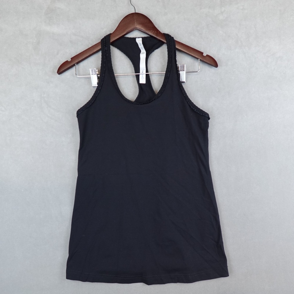 Lululemon Cool Racerback Tank Top Ruffle Womens 10 Black Sleeveless Luon Light - Picture 2 of 8